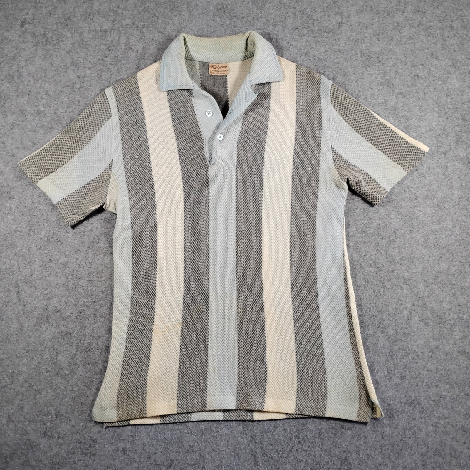 Vintage Mcinerny Honolulu Knit Polo Shirt Blue Grey Striped Mens Medium 50s